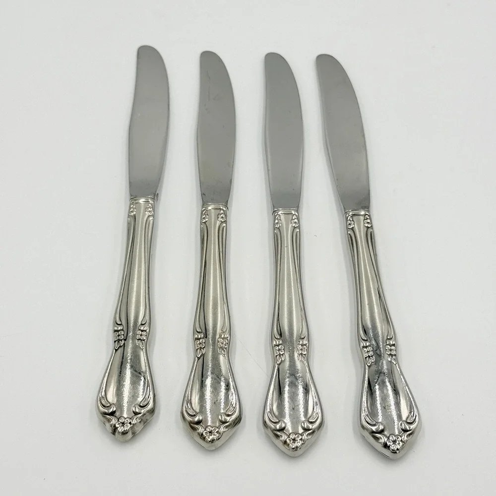 Oneidacraft Deluxe Chateau Dinner Knives Set of 4 Stainless Steel Flatware 8.5